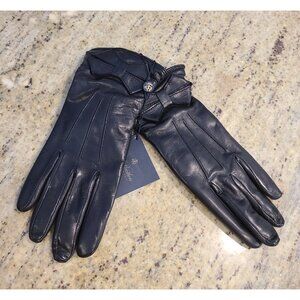 New! Brooks Brothers Womens Size M 7  Black Leather Gloves Cashmere Lined Touch